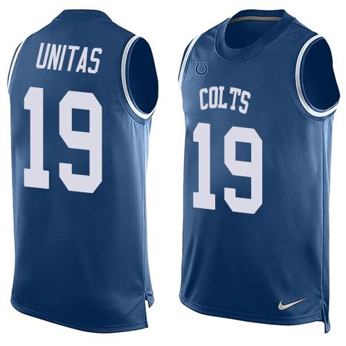 Nike Colts #19 Johnny Unitas Royal Blue Team Color Men's Stitched NFL Limited Tank Top Jersey - Click Image to Close